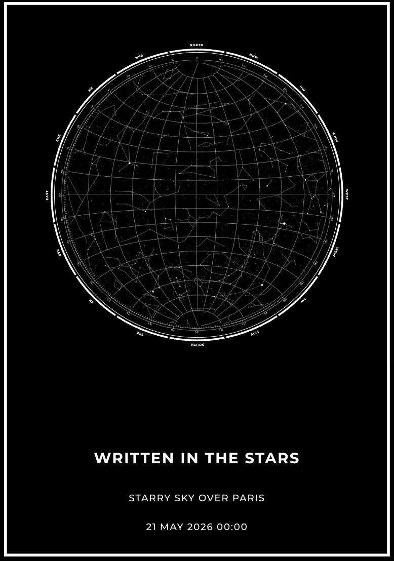 Personal star map by date and place